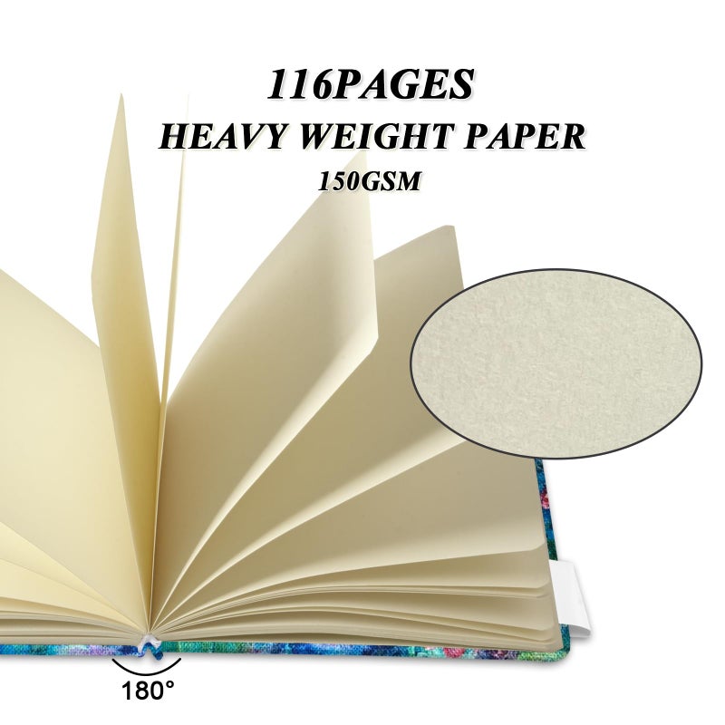 Qianshan 5"" x 5"" Square Handy Pocket Hardcover Cloth Cover Sketchbook,58 Sheets 150 GSM Beige Dowling Paper, Acid Free Art Sketch Book Artistic Drawing Painting Writing Paper for Artists.Oil Painting Pond - Image 3